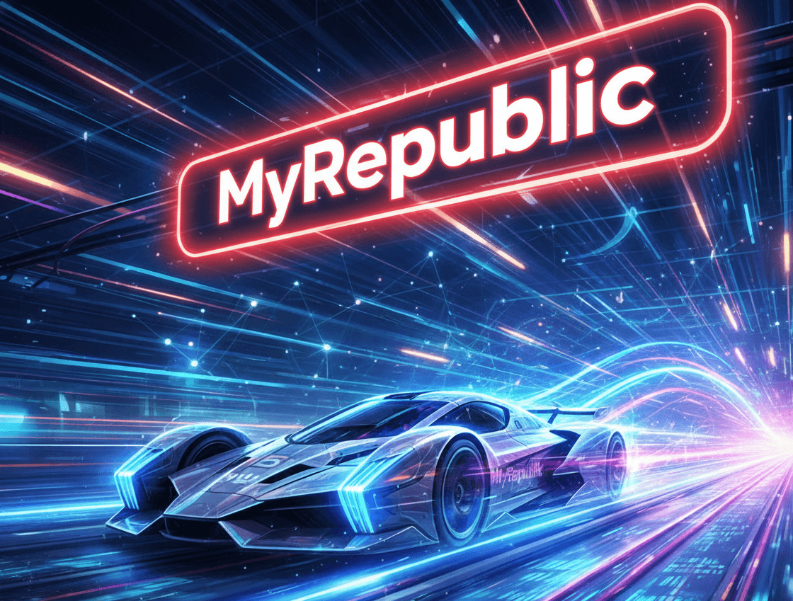 Keluarga menikmati internet cepat MyRepublic